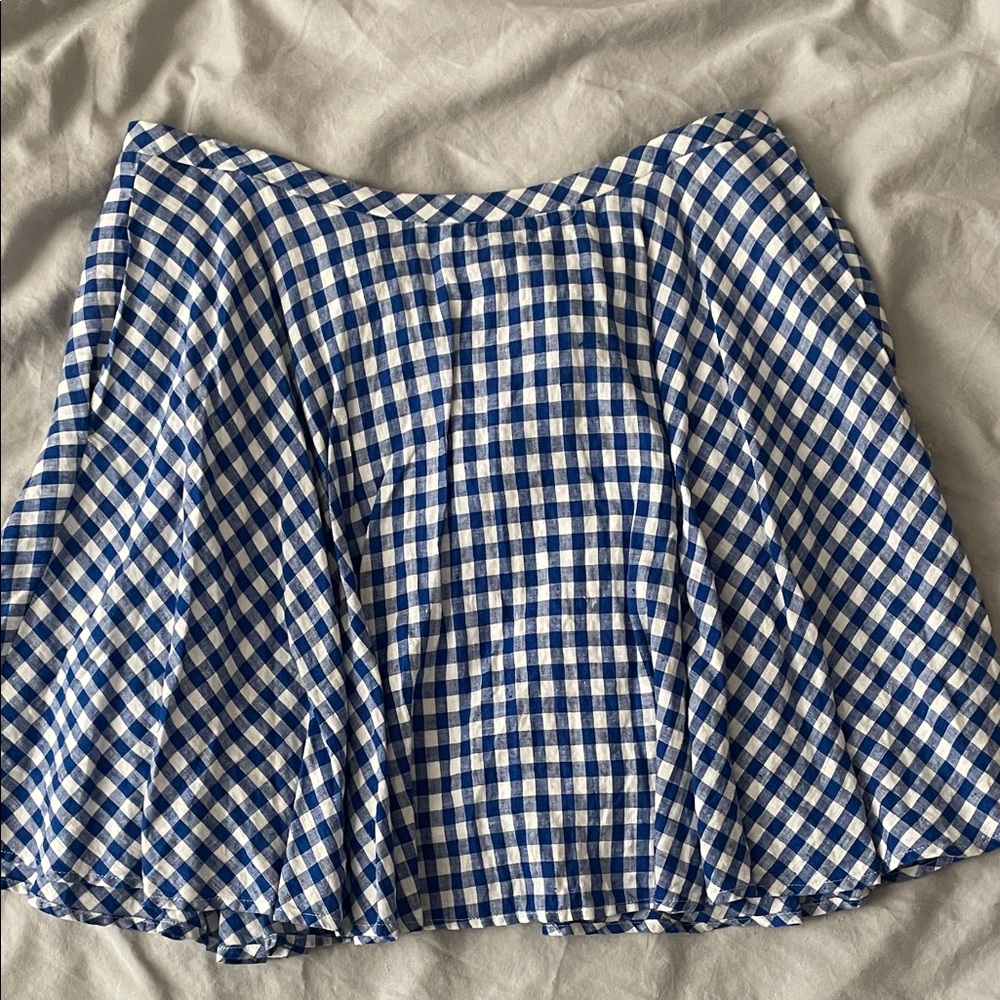 J. Crew Blue and White Gingham Skater Skirt
